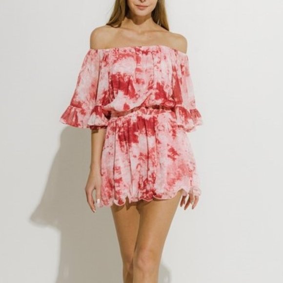 La'ven Pants - Tie-Dye Ruffle Off The Shoulder Romper